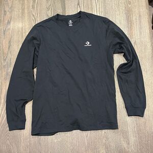 NWOT Converse Star Chevron Long Sleeve T-Shirt Crewneck Relaxed Pullover Black L